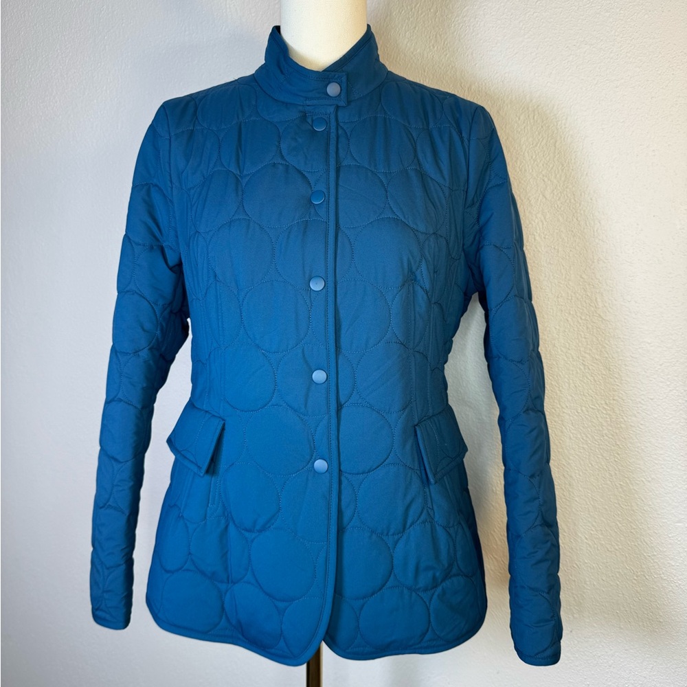 Akris Punto Teal Quilted Utility Jacket Wool Blend Size 8